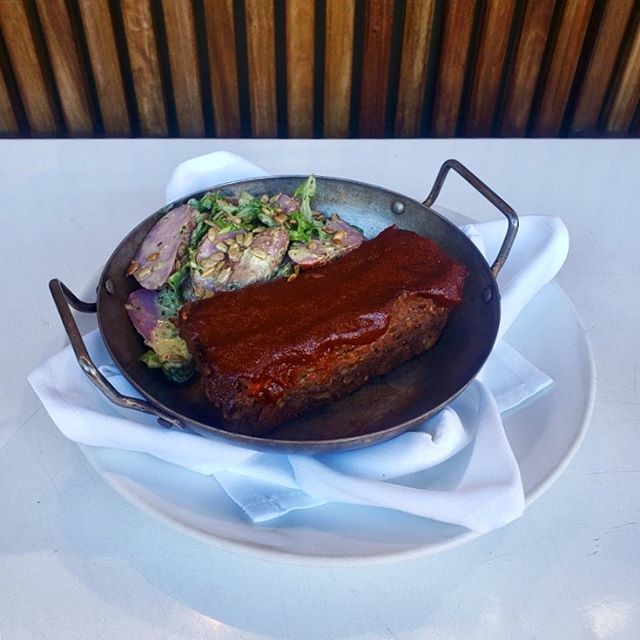 The newest addition to our menu is a vegan sunflower seed &amp; lentil meatloaf. Neatloaf if you will. 
Topped with a watermelon Kool-Aid barbecue sauce &amp; served with a potato salad in a herbed caper dressing. ☀️ #summermenu 
#vegan 
#sandiegofood